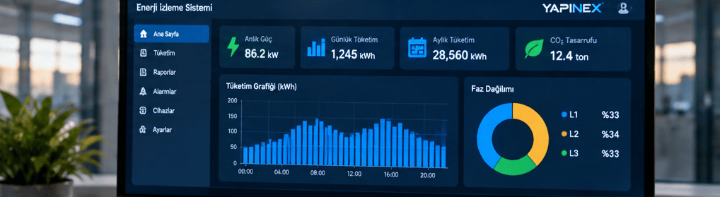 Enerji tüketimini gösteren takip dashboard ekranı