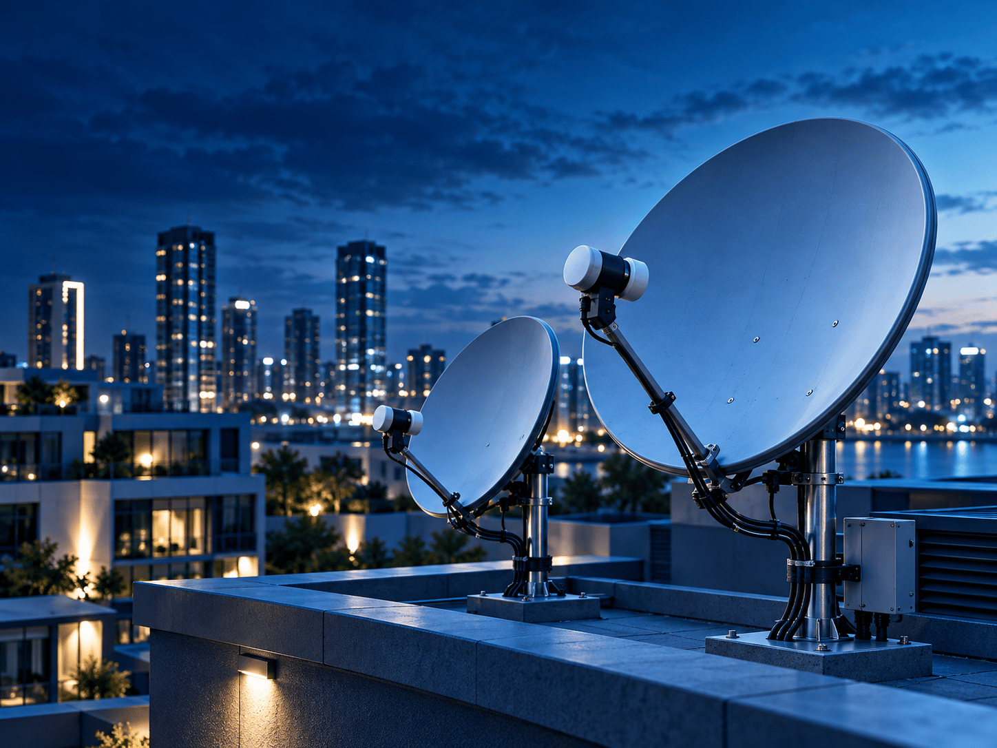 Çatıya yerleştirilmiş uydu çanak antenleri